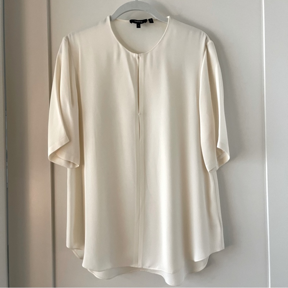 Theory Antazie Classic Ivory Silk Shirt Size S